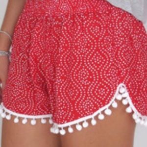 Red and white printed shorts!!